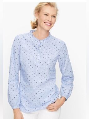 Talbots Blue Polka Dot Button-Front Top 💯 cotton